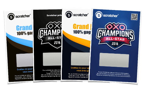 Les tickets à gratter XL portrait contiennent une zone à gratter carrée sur des supports au format carte de voeux 85x140mm pour dissimuler l'ensemble des messages cachés de votre choix. Différentes variantes peuvent être personnalisées.